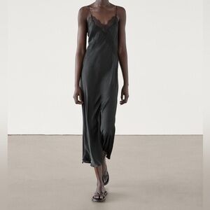 massimo dutti black silk dress Massimo Dutti Slip Dress Black Massimo Dutti Dresses Nwt Massimo Dutti Lace  Trimmed Slip Midi